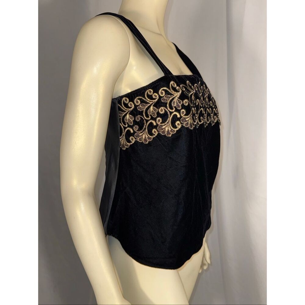 Vintage Lucie Ann II Black Velvet Gold Embroidered Tank Top NWT Size 34 Made in‎ - Picture 5 of 13